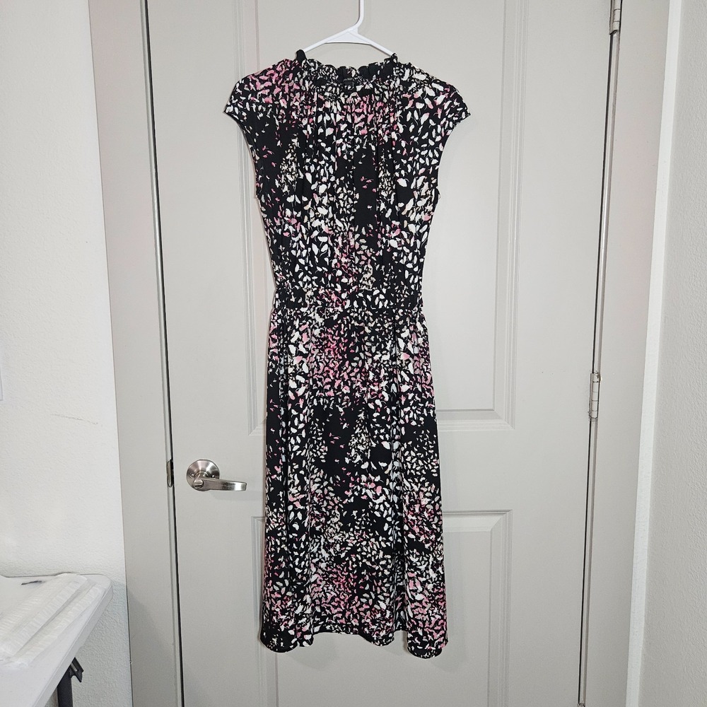 Banana Republic Midi Dress Women Size 0 Floral Elastic Waist Black